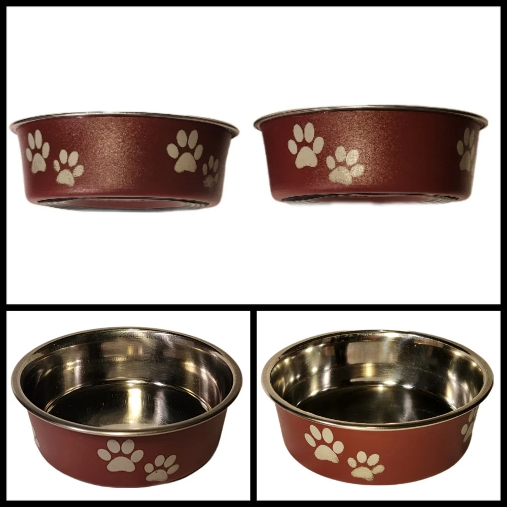 Stainless Steel Pawprint Bowls with Rubber Base (Set of 2)